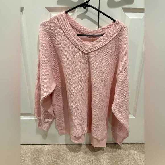 Baby Pink Aerie V Neck Sweatshirt - Picture 3 of 6